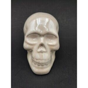 White Iridescent Glazed Ceramic‎ Skull Skeleton Head Halloween Decor